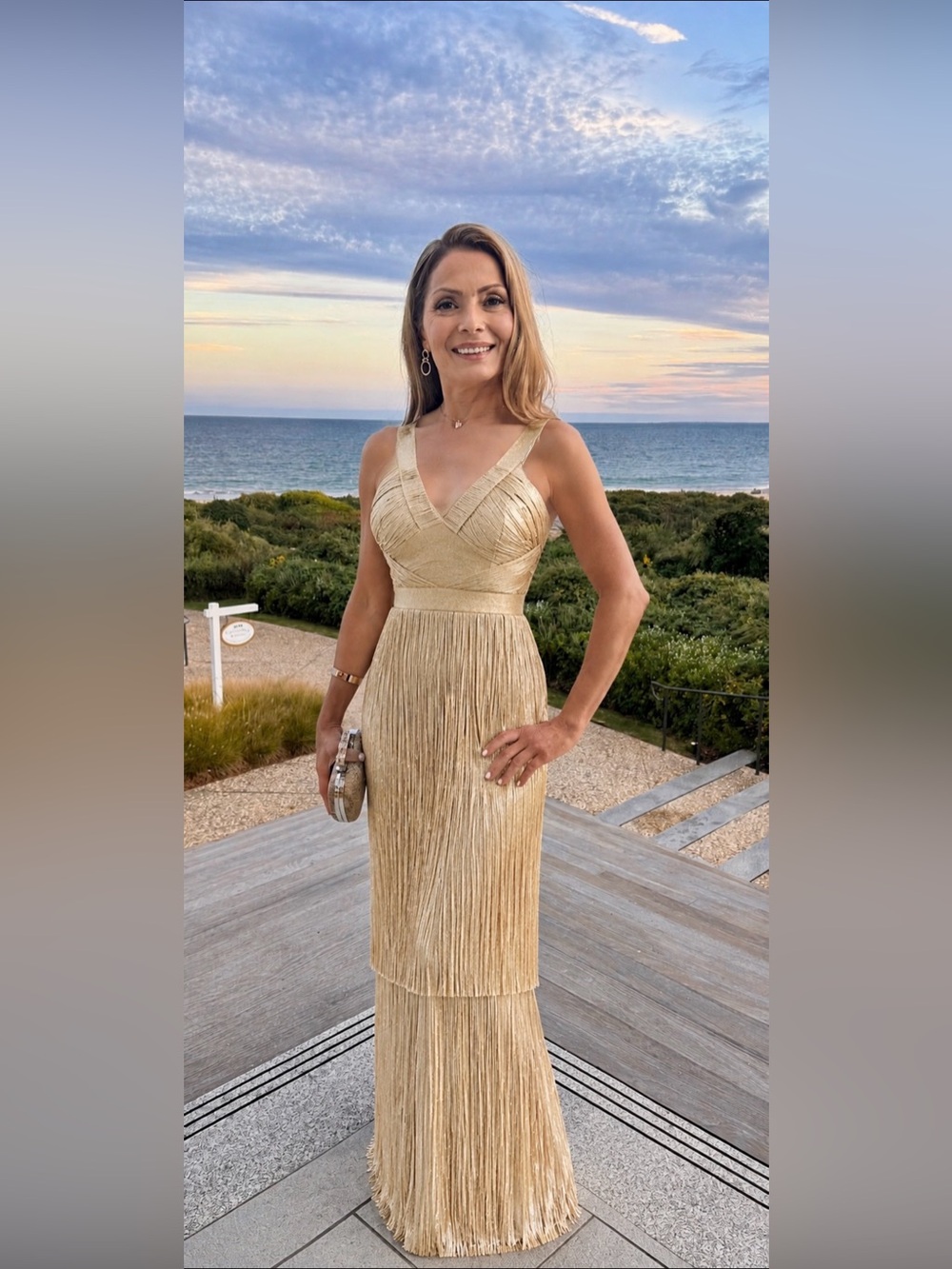 Herve Leger Gold Fringe Maxi Dress
